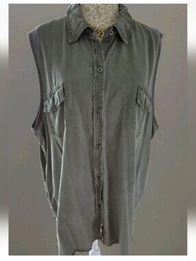 Buffalo by David Bitton Sleeveless Button-Up Shirt - Olive Green XXL